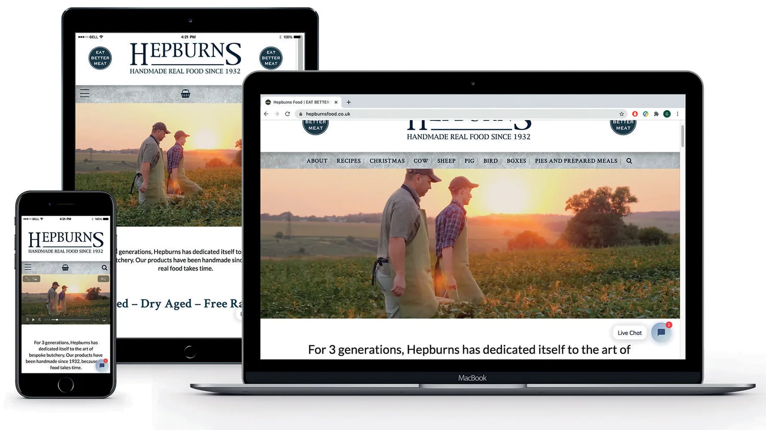 Hepburns e-commerce website mockup